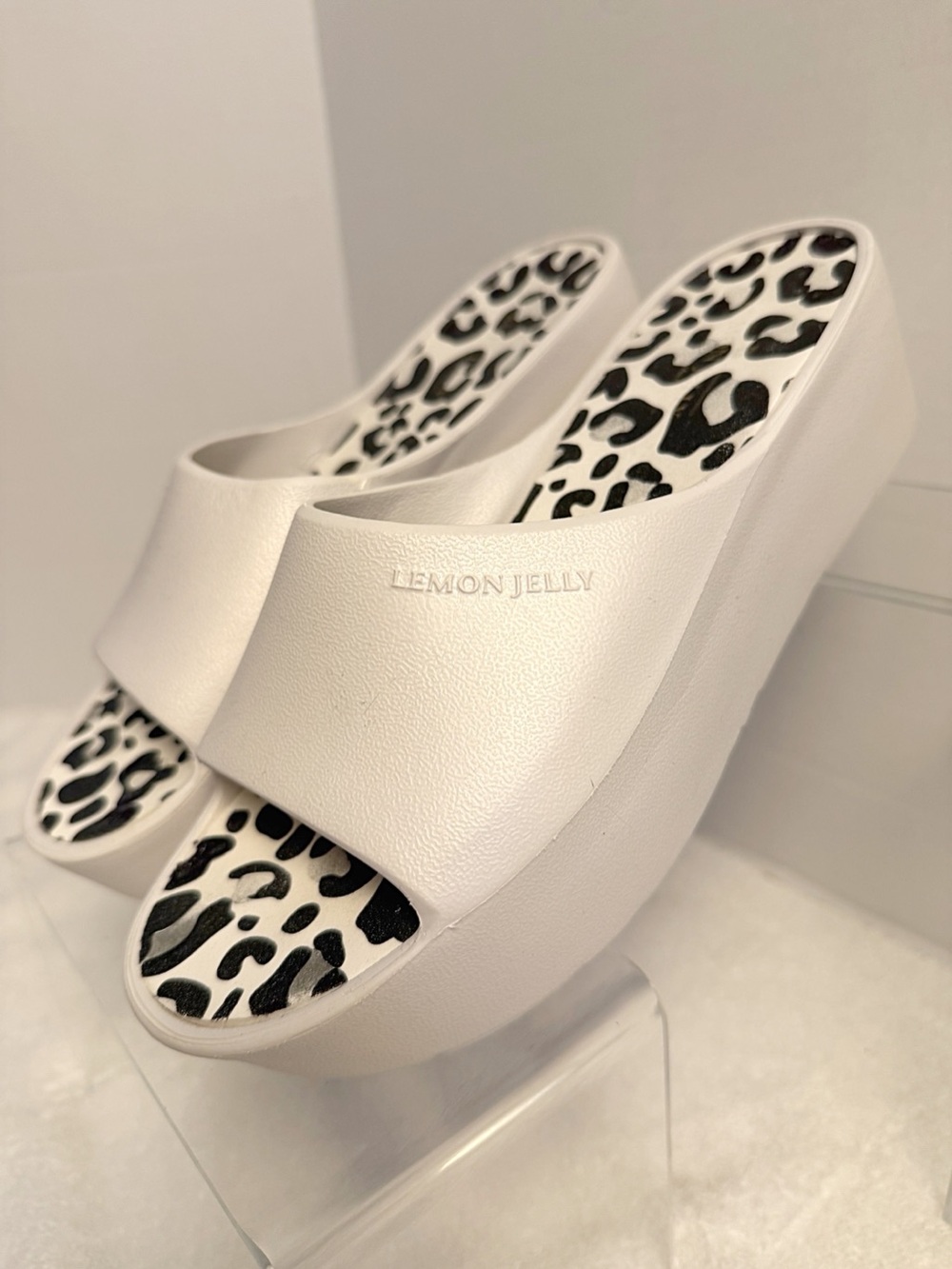 Lemon Jelly Enyd Vegan Platform Slides Leopard Print Size 39